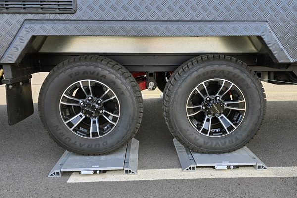 Caravan wheels on Get Weighed mobile wireless weighing pads